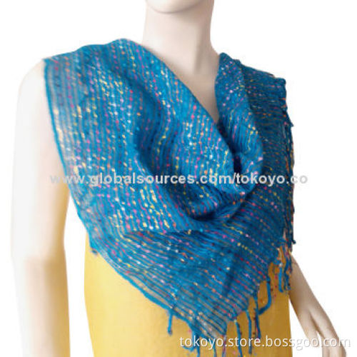 Yarn dyed scarf with fancy yarns, made of viscose and acrylic, measures 130*130cm